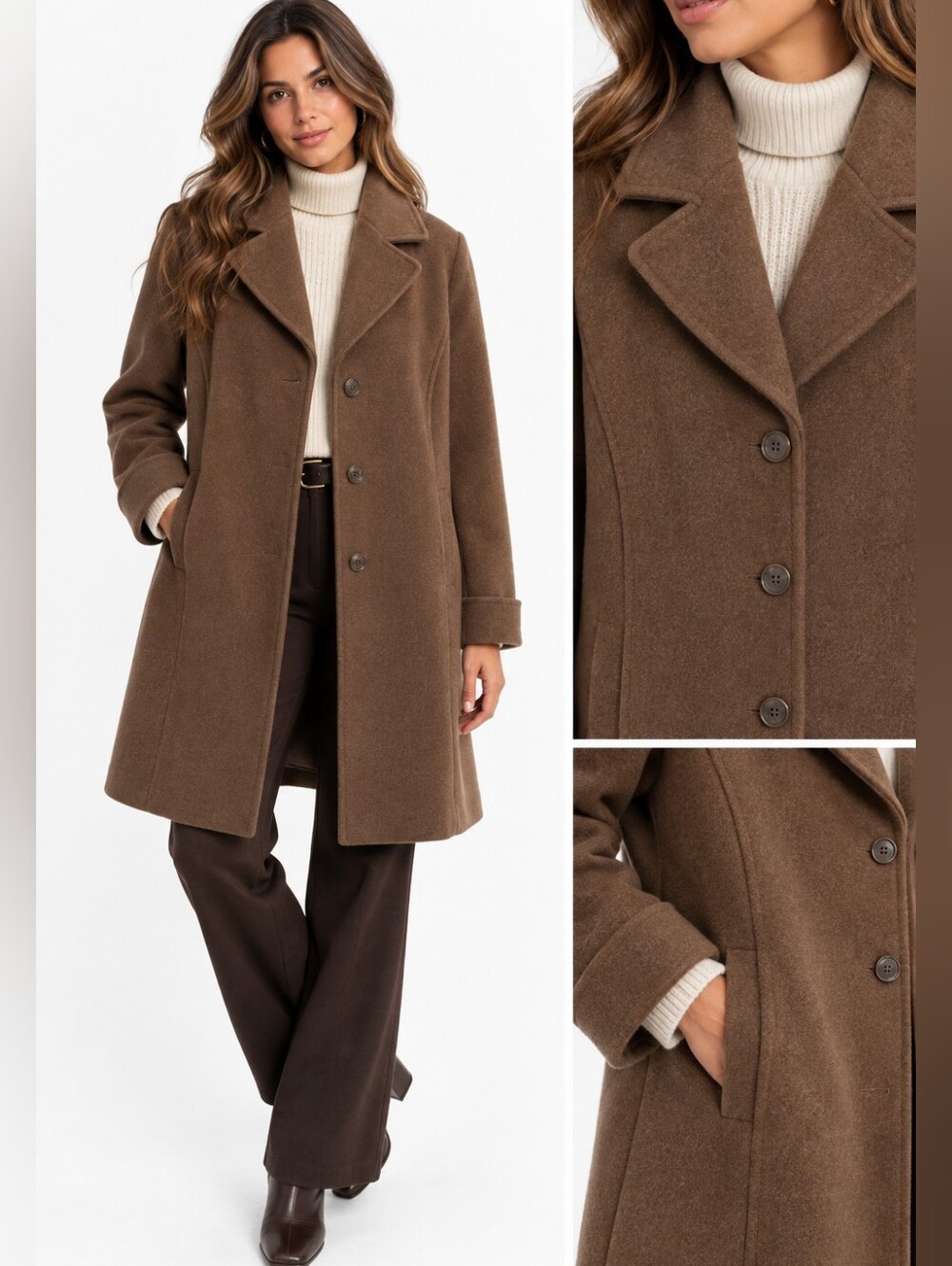 Women's INCALPACA TPX Vibrance Brown Alpaca Wool Superfine Pea Coat S
